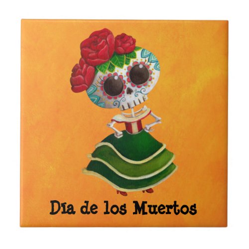 Dia de Muertos Mexican Miss Death Ceramic Tile