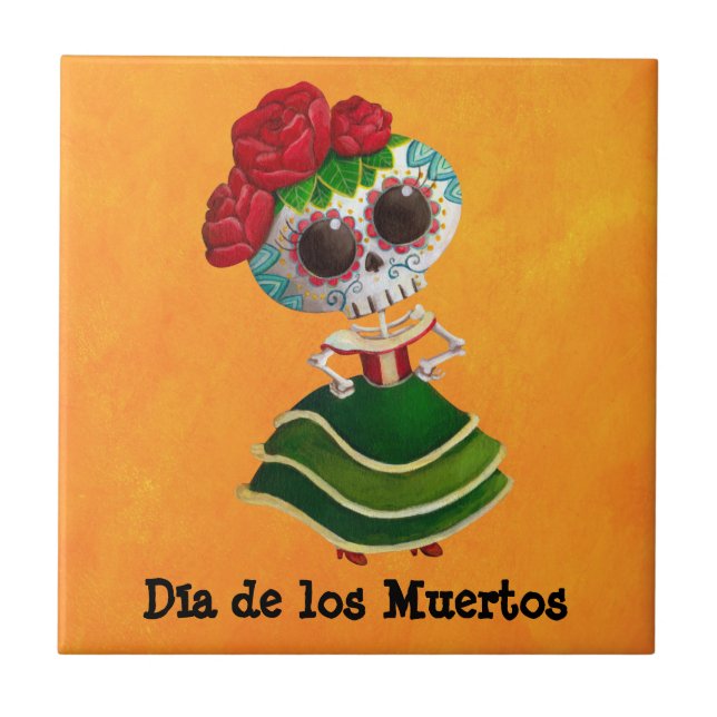 Dia de Muertos Mexican Miss Death Ceramic Tile (Front)