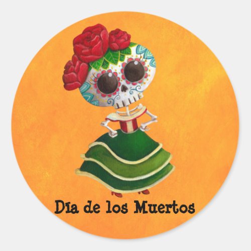 Dia de Muertos Mexican Miss Death Classic Round Sticker