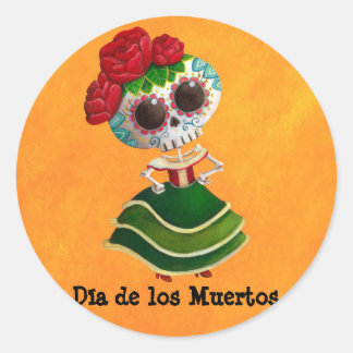 Dia de Muertos Mexican Miss Death Classic Round Sticker
