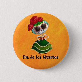 Dia de Muertos Mexican Miss Death Pinback Button