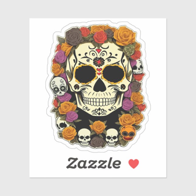 Día de Muertos Skull Flowered Design Sticker (Sheet)