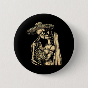 Dia De Muertos Sugar Skull Couple Skeleton Bride W Button