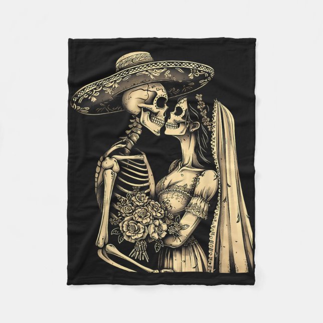 Dia De Muertos Sugar Skull Couple Skeleton Bride W Fleece Blanket (Front)