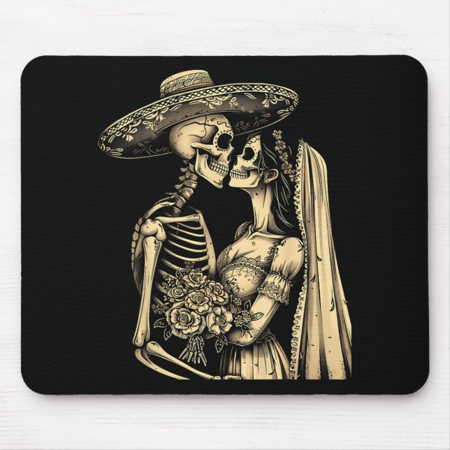 Dia De Muertos Sugar Skull Couple Skeleton Bride W Mouse Pad (Front)