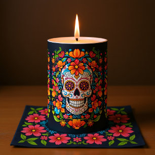 Dia de Muertos☠️ Sugar Skull Pillar Candle
