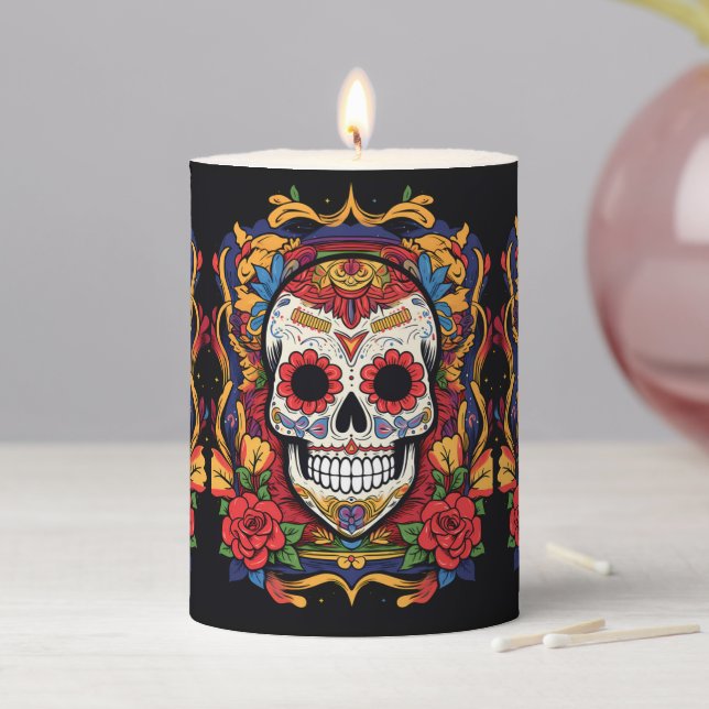 Dia de Muertos☠️ Sugar Skull  Pillar Candle (In Situ)