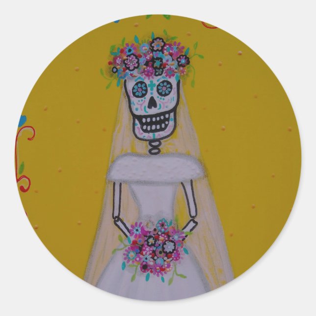 DIA DEL MUERTOS BRIDE CLASSIC ROUND STICKER (Front)