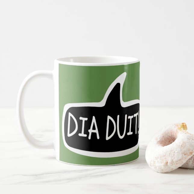 DIA DUIT! Irish Gaelic Greeting Speech Bubble Coffee Mug (With Donut)