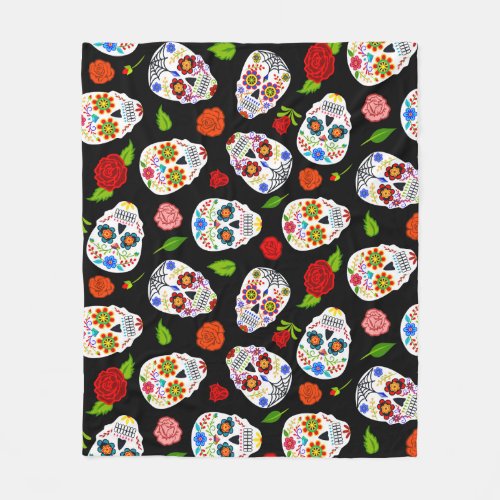 Dia Los Muertos sugar skulls pattern Fleece Blanket