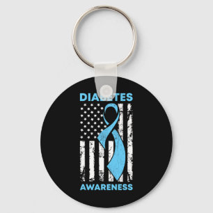 Diabetes Awareness American US Flag Blue Ribbon T1 Keychain