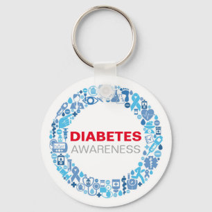 Diabetes Awareness blue circle with symbols Keychain