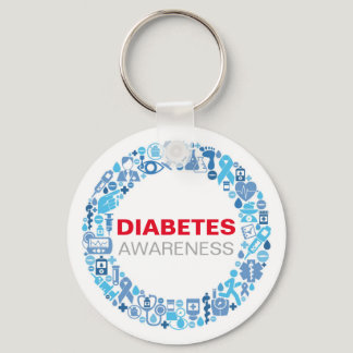 Diabetes Awareness blue circle with symbols Keychain