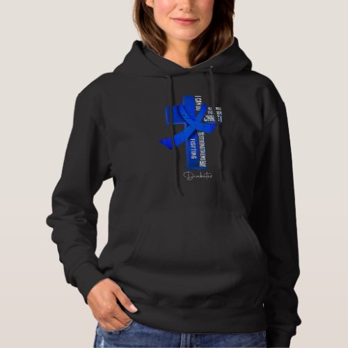 Diabetes Awareness Blue Ribbon Christian Cross Hoodie