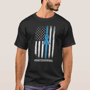 Diabetes Awareness Blue Ribbon Distressed American T-Shirt