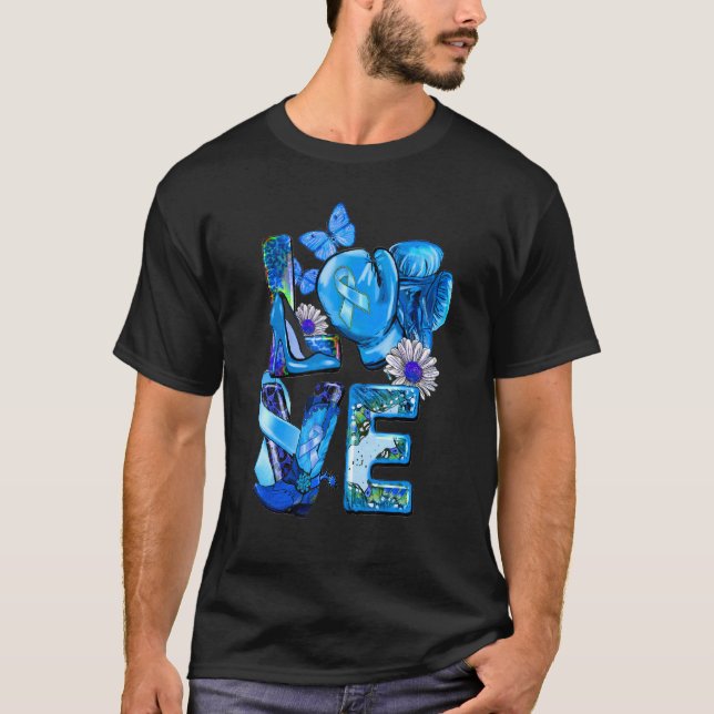 Diabetes Awareness blue Ribbon LOVE Boxing Gloves  T-Shirt (Front)