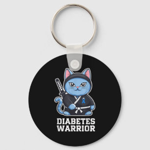 Diabetes Awareness Blue Ribbon Ninja Cat Diabetes Keychain