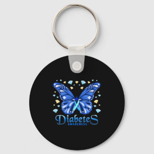 Diabetes Awareness Butterfly Blue Ribbon Support R Keychain