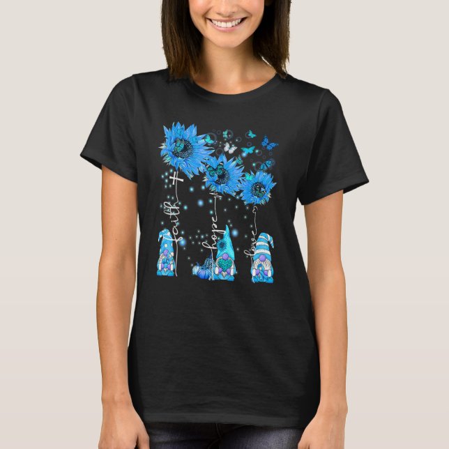 Diabetes Awareness Faith Hope Love Gnome Blue Ribb T-Shirt (Front)
