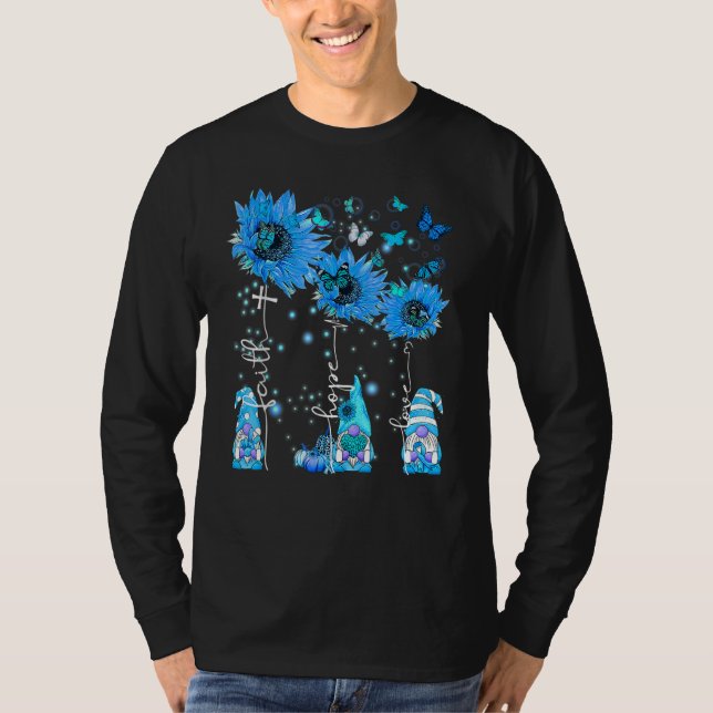 Diabetes Awareness Faith Hope Love Gnome Blue Ribb T-Shirt (Front)