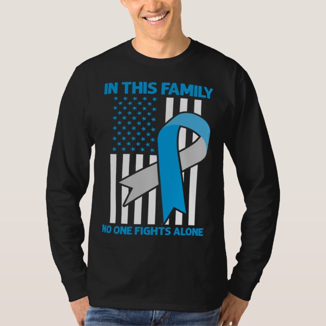 Diabetes Awareness Family USA Flag Blue Ribbon Dia T-Shirt (Front)
