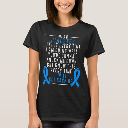 Diabetes Awareness get back up T1d Blue Ribbon T_Shirt