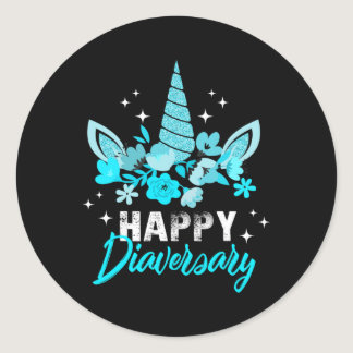 Diabetes Awareness Happy Diaversary Unicorn Cute T Classic Round Sticker