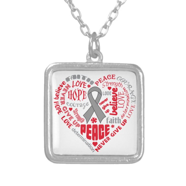 Diabetes Awareness Heart Words Silver Plated Necklace (Front)