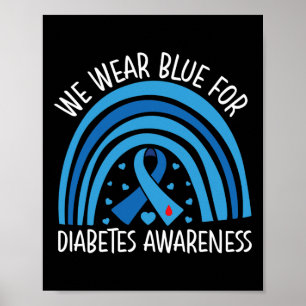 Diabetes Awareness In November We Wear Ribbon Blue Poster
