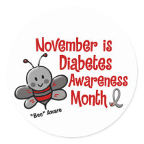 Diabetes Awareness Month Bee 1.3 Classic Round Sticker