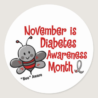 Diabetes Awareness Month Bee 1.3 Classic Round Sticker