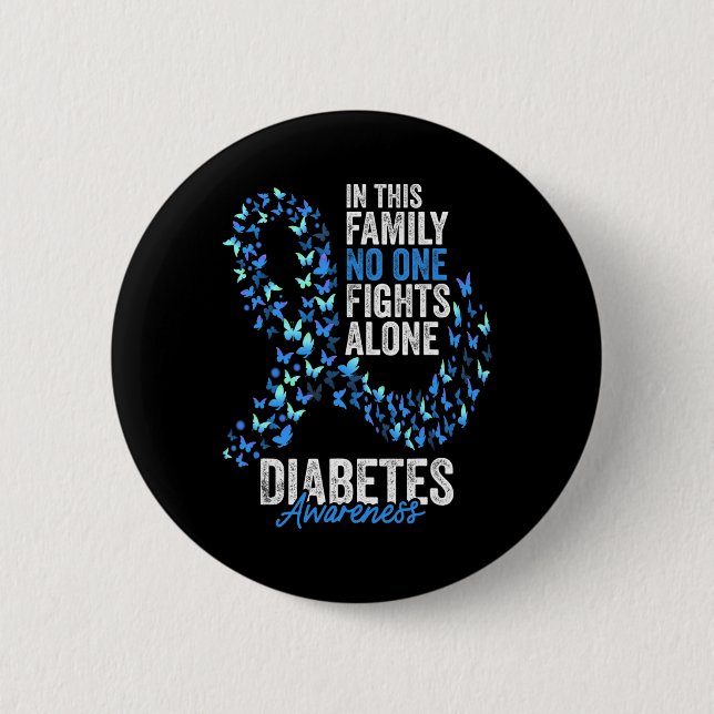 Diabetes Awareness Month Butterflies Blue Ribbon  Button (Front)