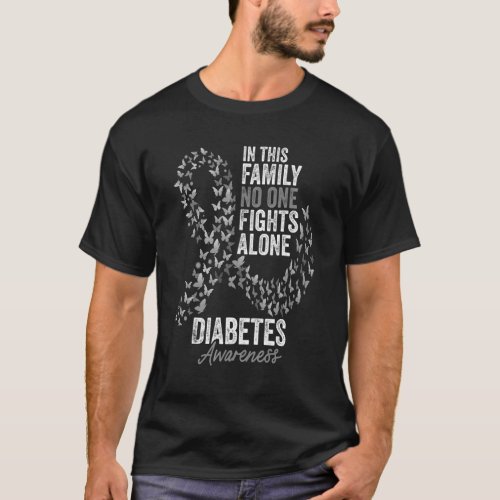Diabetes Awareness Month Butterflies Gray Ribbon T_Shirt