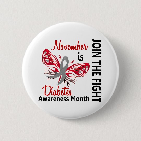 Diabetes Awareness Month Butterfly 3.1 Pinback Button