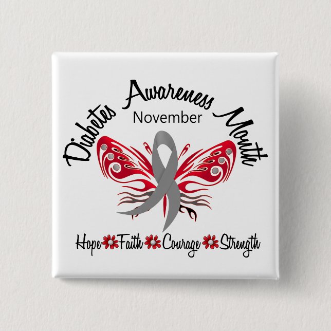 Diabetes Awareness Month Butterfly 3.2 Pinback Button (Front)