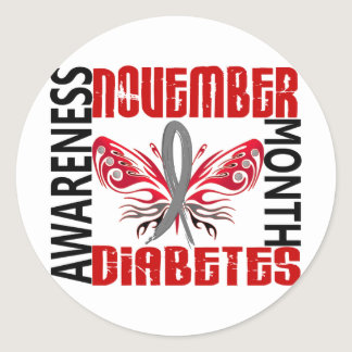 Diabetes Awareness Month Butterfly 3.4 Classic Round Sticker