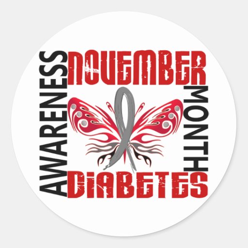 Diabetes Awareness Month Butterfly 3.4 Classic Round Sticker | Zazzle