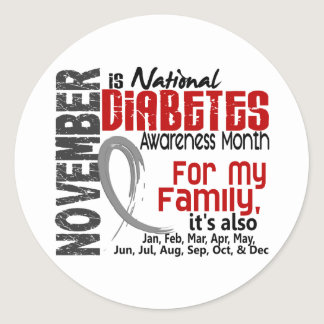 Diabetes Awareness Month Every Month For My Family Classic Round Sticker