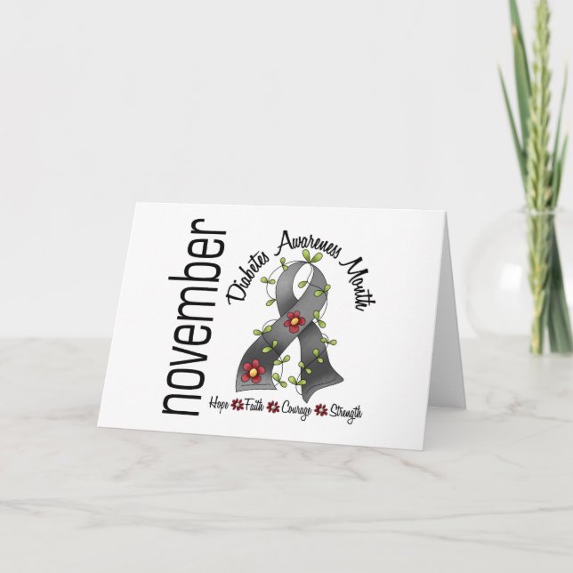 Diabetes Awareness Month Flower Ribbon 1 Card (Front)
