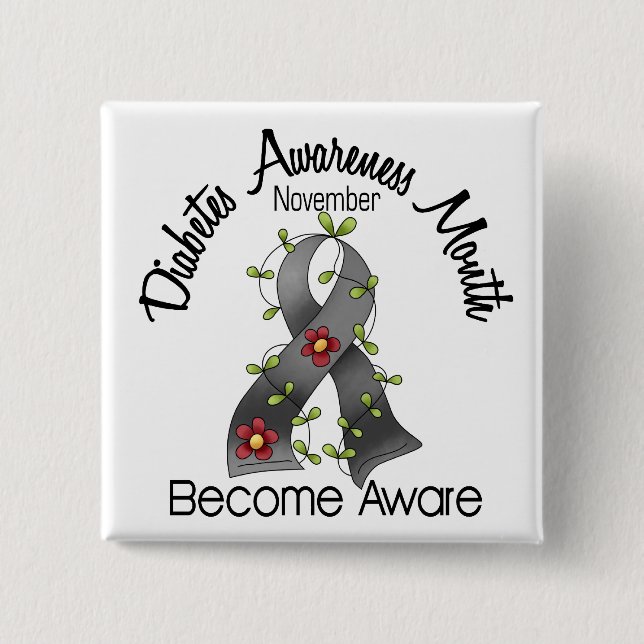 Diabetes Awareness Month Flower Ribbon 2 Button (Front)