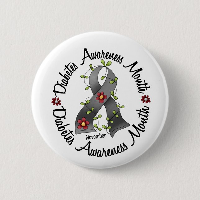 Diabetes Awareness Month Flower Ribbon 3 Button (Front)