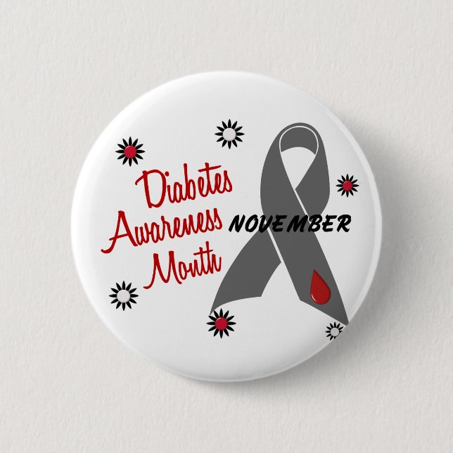 Diabetes Awareness Month Grey Ribbon 1.1 Button (Front)