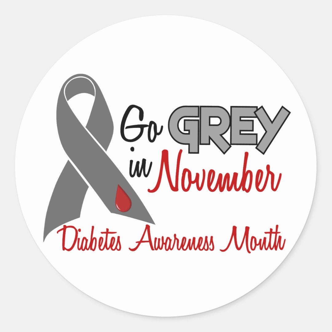 Diabetes Awareness Month Grey Ribbon 1.2 Classic Round Sticker 