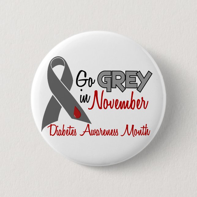Diabetes Awareness Month Grey Ribbon 1.2 Pinback Button (Front)