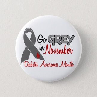 Diabetes Awareness Month Grey Ribbon 1.2 Pinback Button