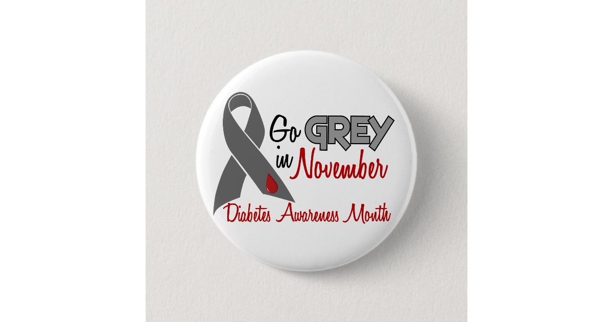 Diabetes Awareness Month Grey Ribbon 1 2 Pinback Button Zazzle Com