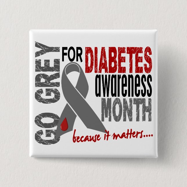 Diabetes Awareness Month Grey Ribbon 1.4 Pinback Button (Front)