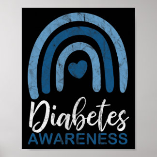 Diabetes Awareness Month Retro Rainbow T1 T2  Poster