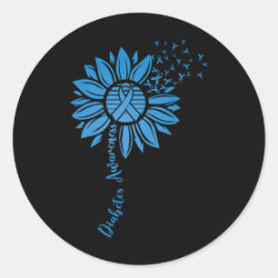 Diabetes Awareness Month Sunflower Blue Ribbon Sup Classic Round Sticker