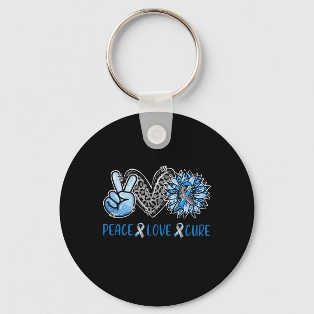 Diabetes Awareness Peace Love Cure Leopard Blue Su Keychain (Front)